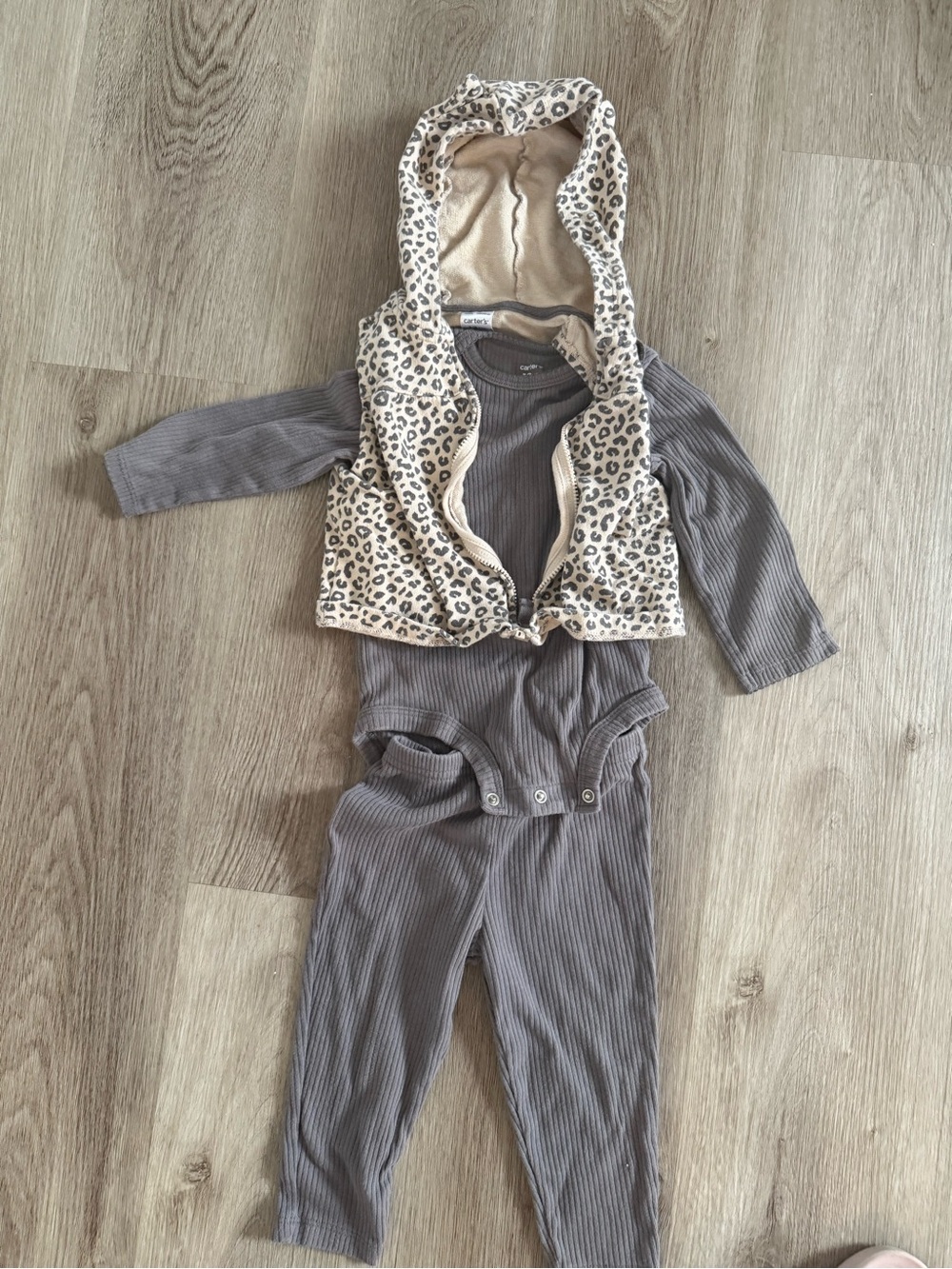 Carters 3- Piece Body Suit Outfit with Leopard print cat ears jacket.